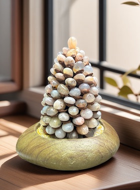 天然樱花玛瑙松塔桌面摆件