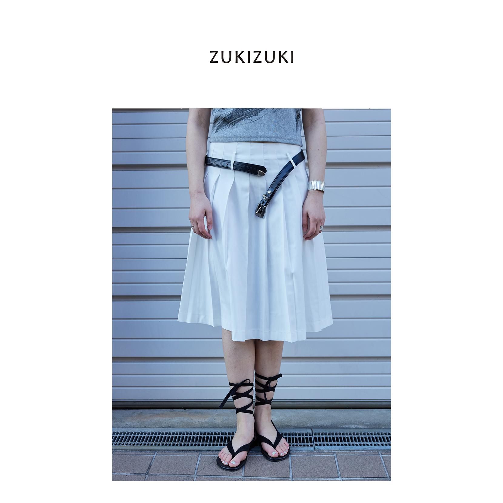 ZUKIZUKI白色连身低腰百褶裙 - White Low Waisted Pleated Skirt
