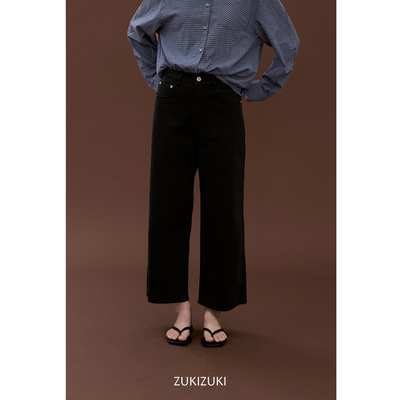 ZUKIZUKI 土耳其进口面料黑色九分牛仔裤