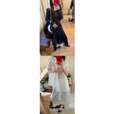 ZUKIZUKI 设计感不规则蕾丝拼接半裙 黑色/白色