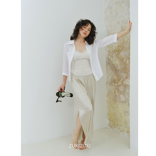 ZUKIZUKI 日本进口面料压褶工艺香槟色半裙