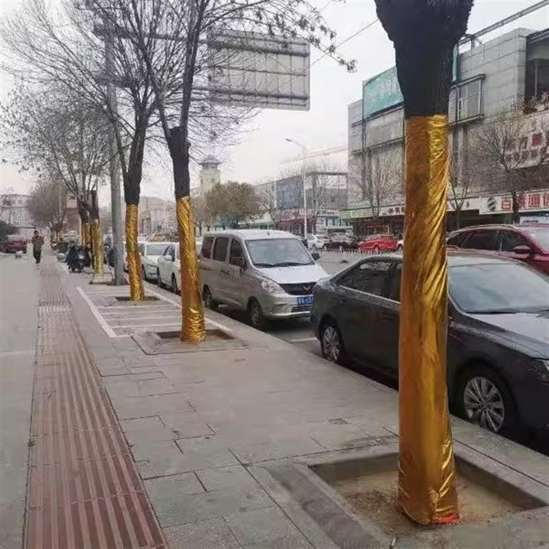 速发包树干金布金纸黄色缠树裹树包柱子金色皱金箔纸舞台酒店装饰