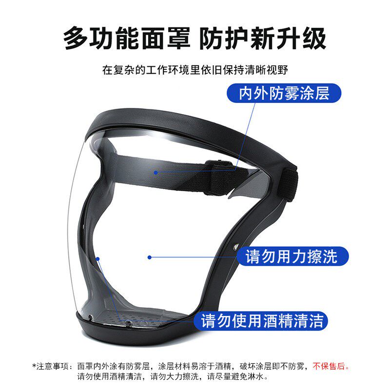 速发防护面罩高透明护目镜劳保防飞溅防风全脸防雾风镜工业粉尘切