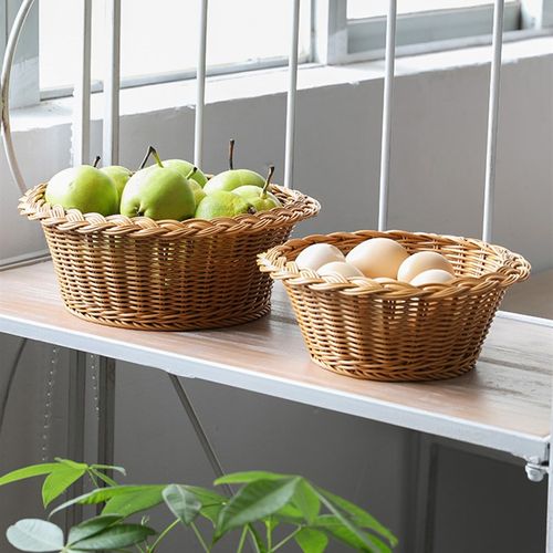 速发桌果盘仿藤编织 面零圆筐 日式编织水果篮食形面包篮点
