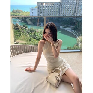 速发titi小姐姐【主袖文高】连衣裙春气质无干米色针织短裙