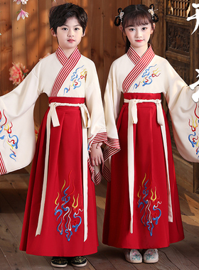 速发开笔学汉服儿古中秋幼儿入学国礼服装童风古装一年级红色演出