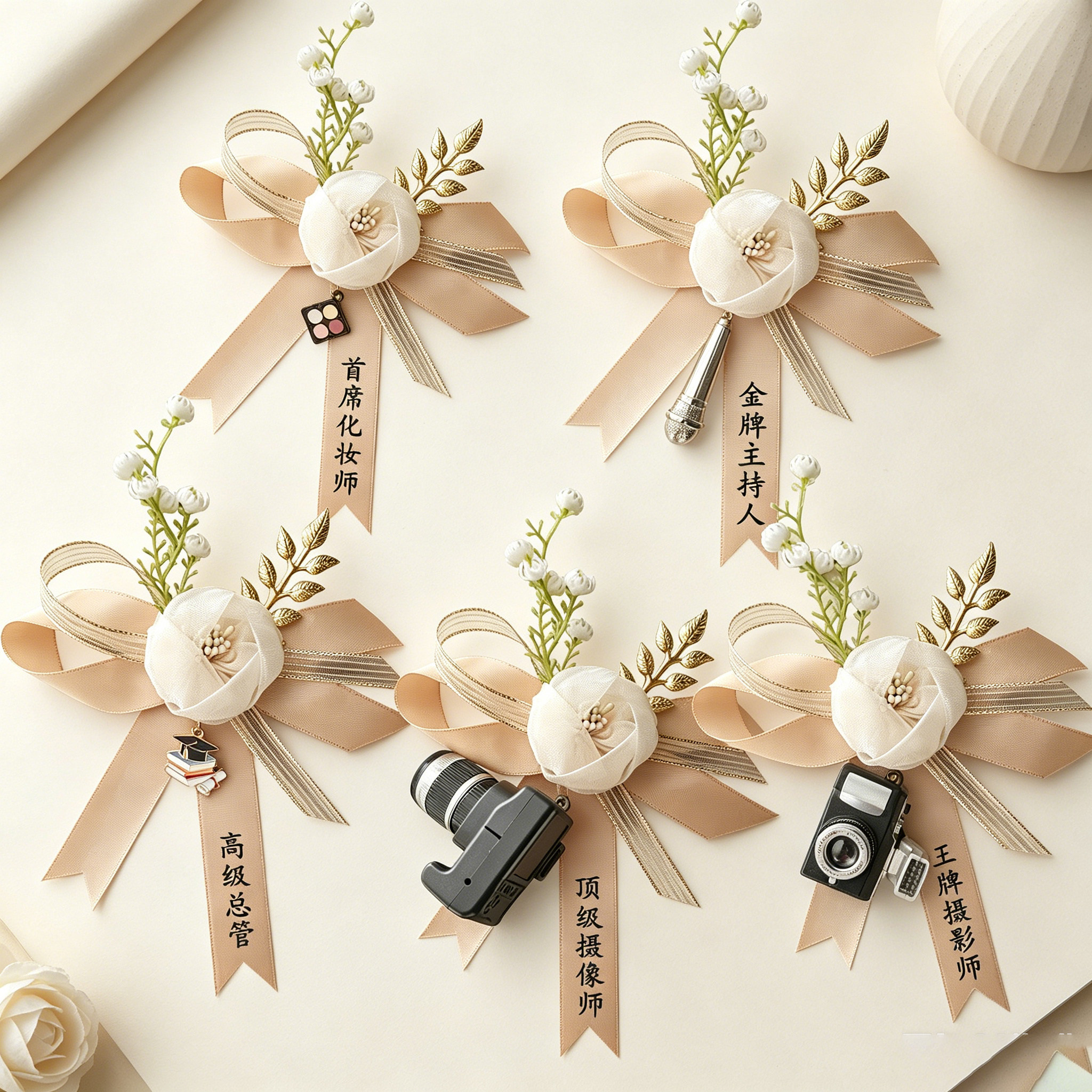 森系新郎新娘结婚胸花婚礼化妆师摄影师胸针四大金刚胸花手腕花