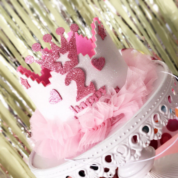 醒醒同款 百岁生日派对玫红粉色公主皇冠装饰主角帽定制