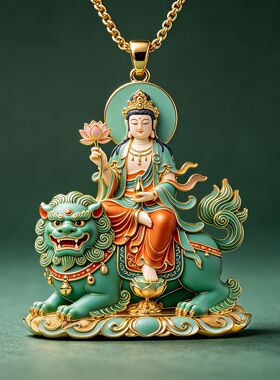 文殊菩萨青狮祥瑞手工吊坠项链
