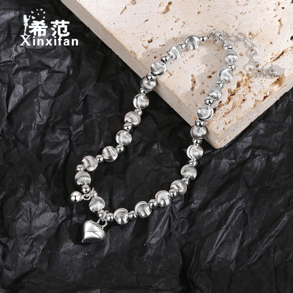 s925纯银手链女猫眼珠闪闪珠爱心手串心形串珠时尚手环超市同款