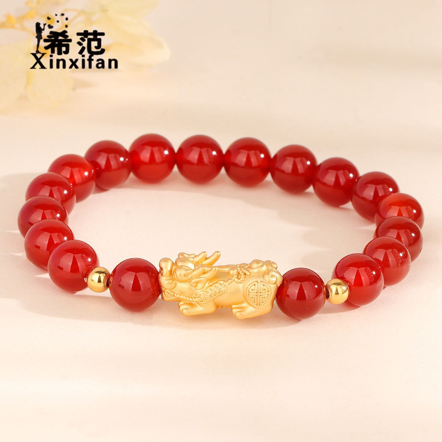 s925纯银金色貔貅手链男女款本命年转运珠红玛瑙手串新年爆款招财
