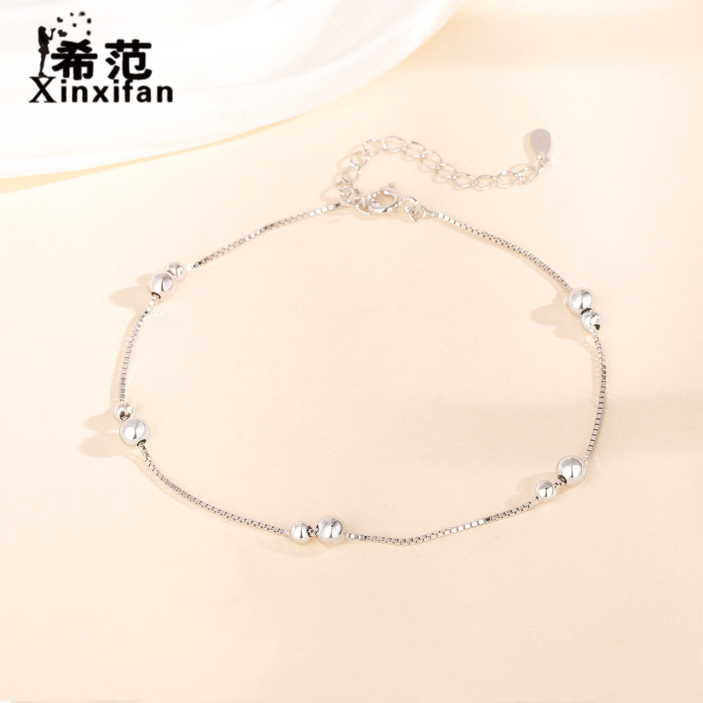 s925纯银转运珠脚链女生韩版简约圆珠高级感足链小众女脚环腿链