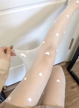 夏季黑丝袜女薄款日系jk甜美黑色连裤袜ins潮 网红性感大爱心