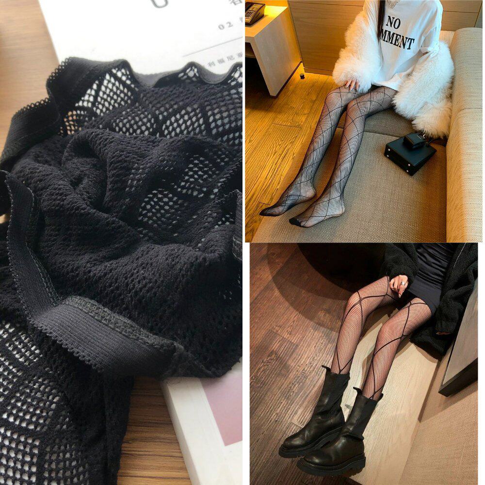 袋装菱格网袜黑丝袜连裤袜镂空时尚打底袜大中小格女士