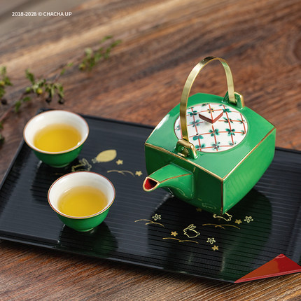 茶茶向上 日本蔵珍窑 萌葱描金手工陶瓷茶壶茶杯茶具套装长辈送礼