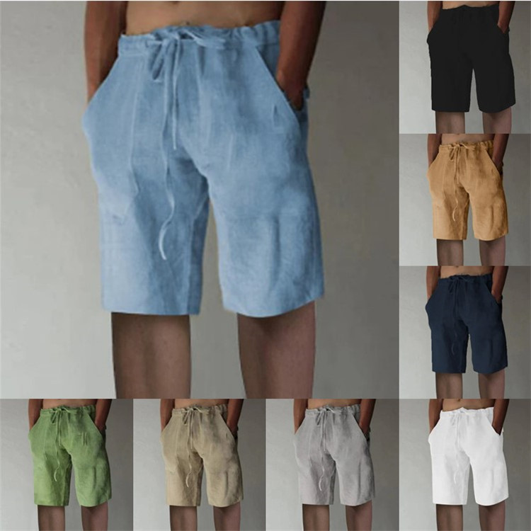 Men's summer solid color drawstring loose casual shorts 短裤