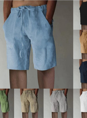 Men's summer solid color drawstring loose casual shorts 短裤