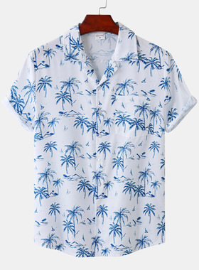夏季时尚树叶印花短袖衬衫Fashion Leaf Print Shortsleeve Shirt
