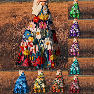 2026 Bohemian floral print elegant skirt女波西米亚印花半身裙
