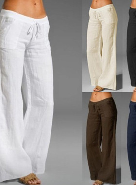 2023夏款女纯色高腰宽松口袋休闲阔腿裤Solidcolor wide leg pant