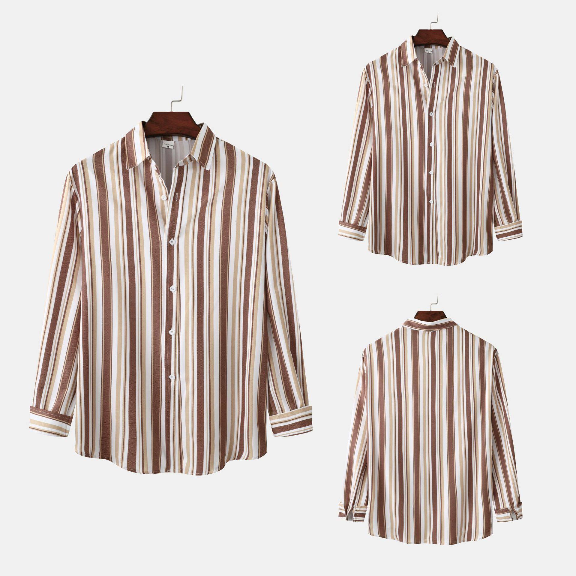 2023春夏季新品男式翻领长袖条纹衬衫 Men's lapel striped shirt,女装/女士精品,衬衫,淘宝优惠券,粉丝福利购,淘宝优惠卷