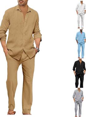 Fashion stand up collar shirt pants versatile men's sets套装