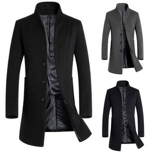 Winter men's long slim-fit woolen coat windbreaker jacket