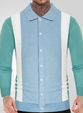 Men spliced contrasting color casual polo shirt 男休闲长袖衫