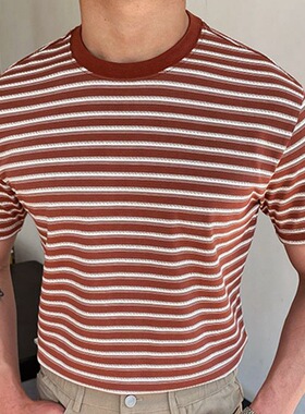 2023 春夏新款男士红色条纹圆领毛织短袖T恤 Red stripe T-shirts