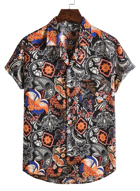 夏新款男士短袖沙滩度假花衬衫Men's short sleeved floral shirt