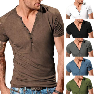 2023夏新款男装休闲亨利圆领短袖T恤Men's short sleeved T-shirt