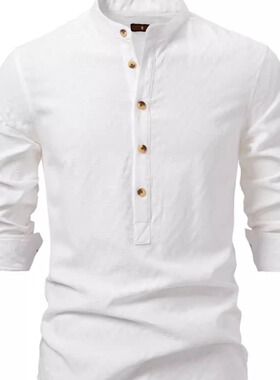 Men solid color standing collar long sleeved shirt男长袖衬衫