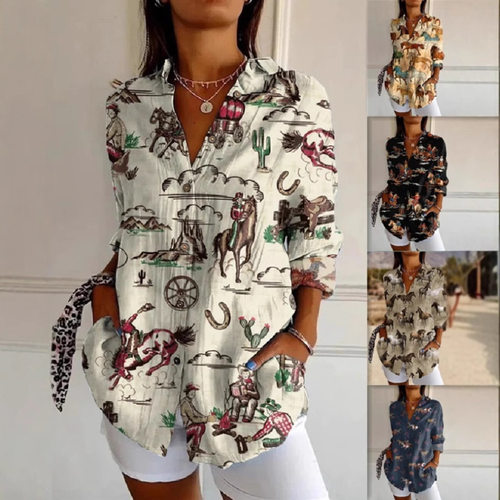 Ladies' Western style print collar shirt西部风格印花翻领衬衫