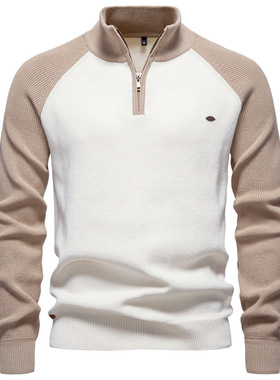 男半拉链立领纯色百搭毛衣Men's solid color versatile sweater