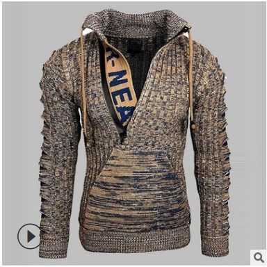 男时尚翻领潮流宽松毛衣Fashion collar loose pullover sweater