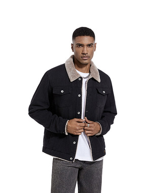 2024Men's velvet casual denim jacket男士秋冬加绒休闲牛仔外套