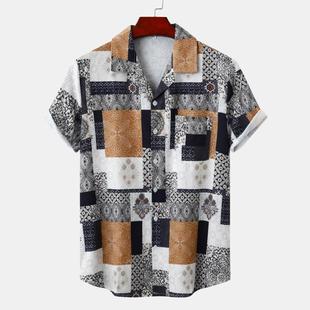 男欧码时尚夏威夷沙滩风印花短袖衬衫Short sleeved casual shirt