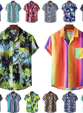 2023夏男士民族风印花夏威夷短袖衬衫Hawaiian shortsleeve shirt
