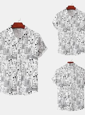 夏威夷休闲白色印花短袖衬衣 White printed short sleeved shirt