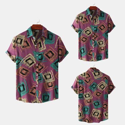 男士大码印花短袖衬衣翻领时尚