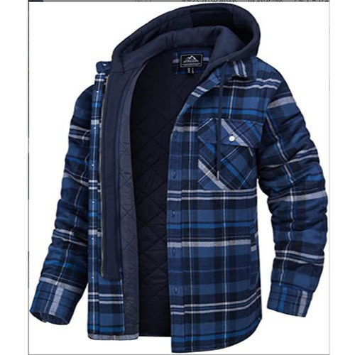 2026New Men's plaid hooded casual jacket秋冬格纹连帽休闲外套