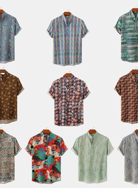 夏新款男士时尚迷彩花型沙滩短袖衬衫Camo printed short sleeves