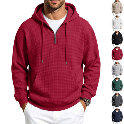 2026 Men's versatile Waffle half zip hoodie华夫格半拉链卫衣