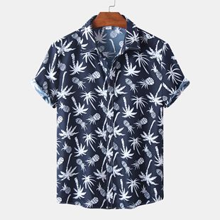 男士印花短袖休闲衬衫Men's printed short sleeved casual shirt