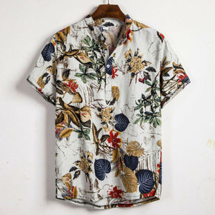 Men Hawaiian Linen Shirt Brand New Summer Vintage
