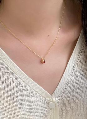 925纯银石榴红锆石锁骨链秋冬