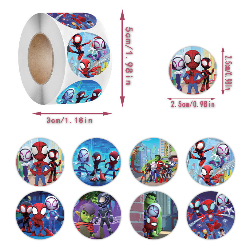 300张/卷漫威蜘蛛侠卷卷贴纸儿童玩具diy手账素材装饰不干胶标