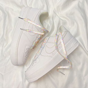 aj1篮球鞋 金属头反光鞋 带彩色af1空军一号小白鞋 帆布鞋 配饰男女款