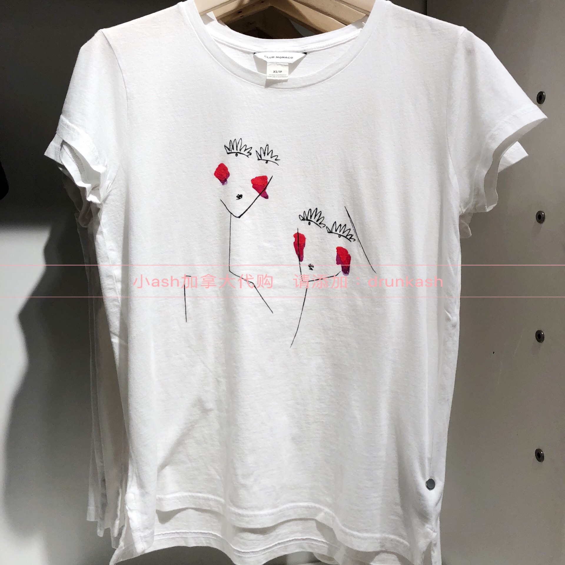 加拿大代購clubmonaco8月新款Takina純棉百搭短袖兩個女孩抽象畫