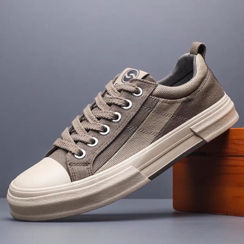 帆布鞋男款百搭系带休闲鞋低帮软底透气轻便春秋款潮流百搭男鞋